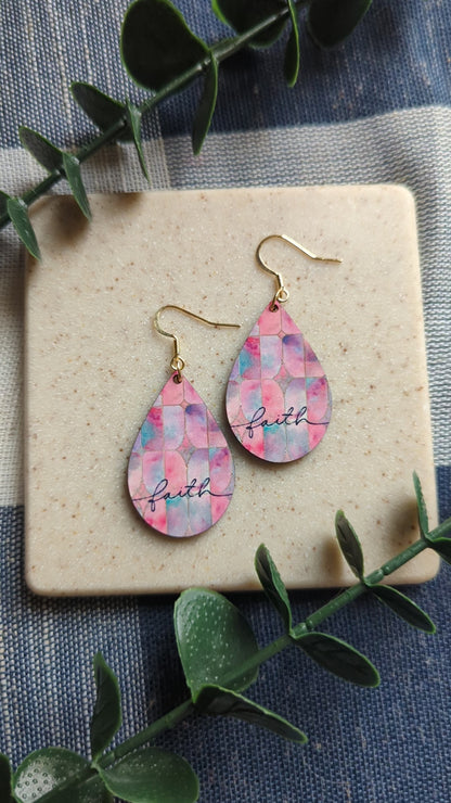 Stained Glass Teardrop Earrings | Pink Pastels | Faith | Christian | Gold Hooks