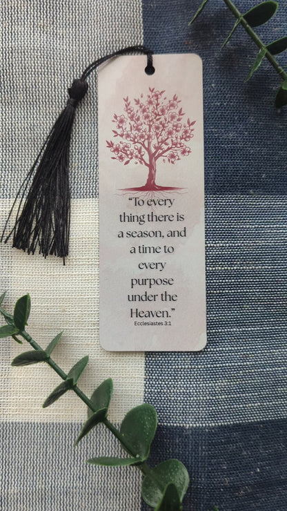 Ecclesiastes 3:1 | Faith | Seasons | Cherry Blossom | Uplifting | Metal | Bookmark With Tassel