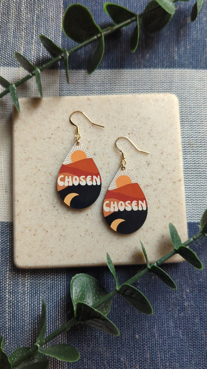 Chosen | Sun | Moon | Faith | Christian | Teardrop Earrings