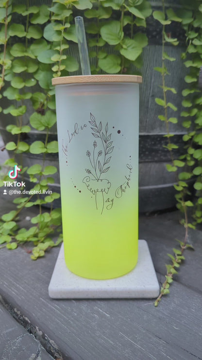 Psalm 23 The Lord is my Shepherd | Yellow Ombre | Bamboo Lid | Glass Cup