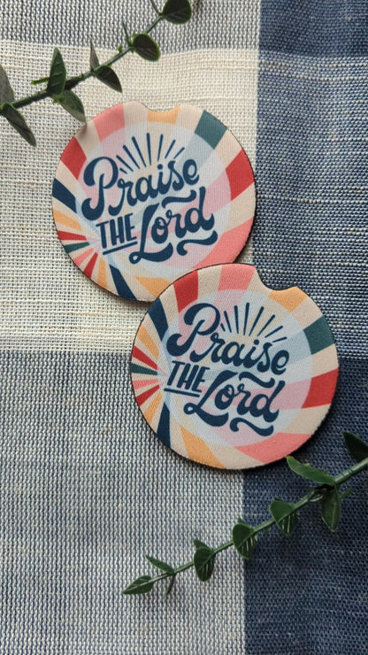 Christian Car Coasters: Praise the Lord Neoprene Cup Holder Protectors (Set of 2)