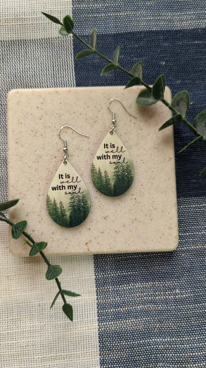 It Is Well with My Soul | Forest | Trees | Outdoors | Teardrop Earrings