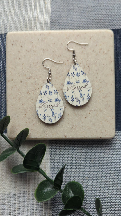 Christian Blessed Earrings - Blue French Lace