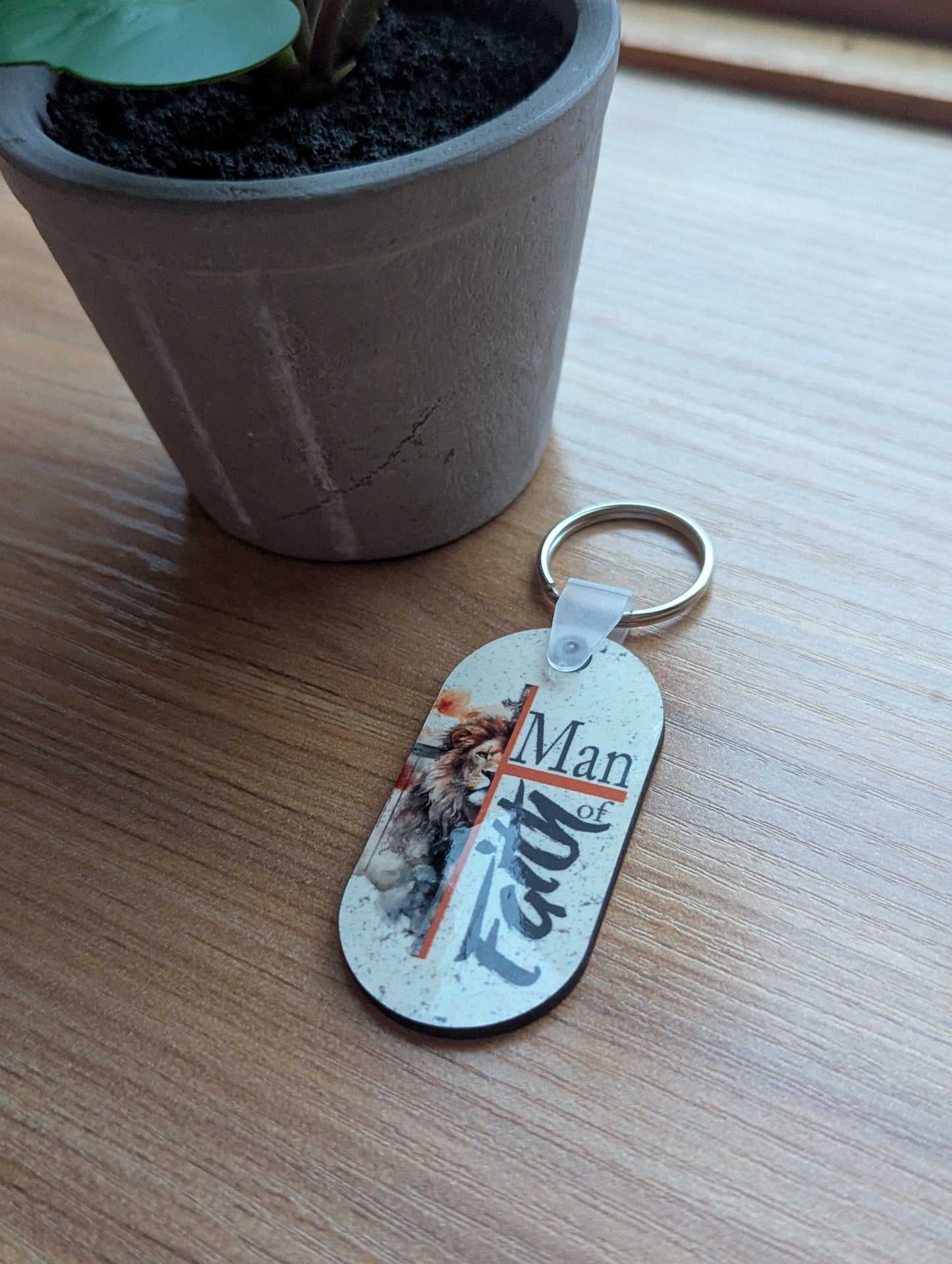 Man of Faith | Gift for Men | Christian Keychain | Lion and Cross