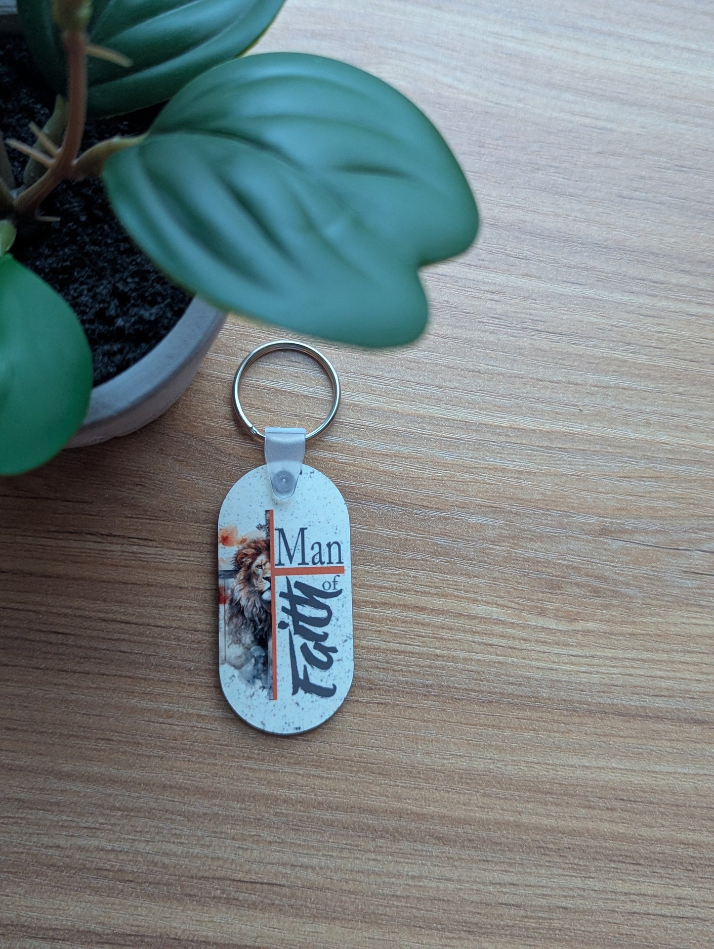 Man of Faith | Gift for Men | Christian Keychain | Lion and Cross