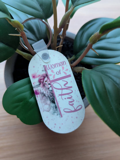Woman of Faith | Christian Keyring | Gift for Her | Lion and Cross