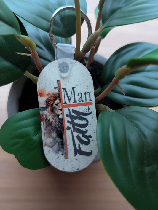 Man of Faith | Gift for Men | Christian Keychain | Lion and Cross