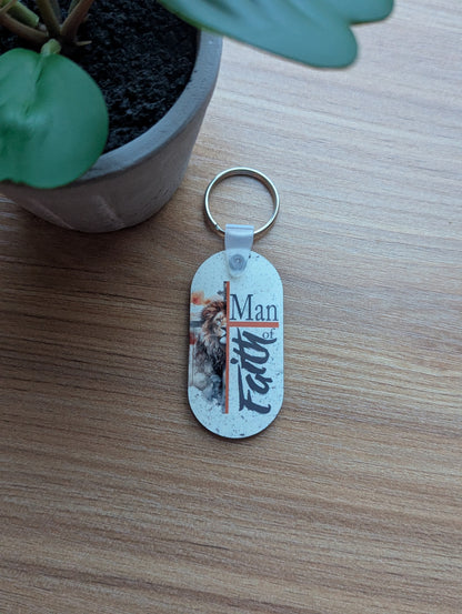 Man of Faith | Gift for Men | Christian Keychain | Lion and Cross